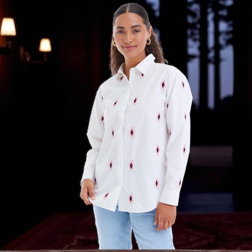 New! Allison New York Claudia Embroidered Button Down Shirt Size XS